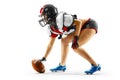 female american football player in uniform and jersey T-shirt posing with helmet isolated on white background Royalty Free Stock Photo