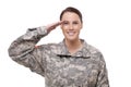 Female American soldier saluting