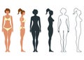 Female anatomy human character, people dummy front and view side body silhouette, isolated on white, flat vector illustration Royalty Free Stock Photo