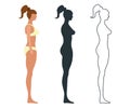 Female anatomy human character, people dummy front and view side body silhouette, isolated on white, flat vector illustration Royalty Free Stock Photo