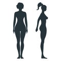 Female anatomy human character, woman people dummy front and view side body silhouette, isolated on white, flat vector Royalty Free Stock Photo