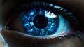 Female android robot eye close up. Digital iris of cyber woman. Bionic technology concept. Generative AI Royalty Free Stock Photo