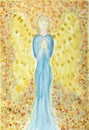 Female angel with a blue dress praying. Royalty Free Stock Photo