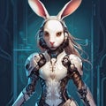 Female anthro bunny cybernetic robot hidden blades, generative AI