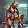 Female Anthro Lioness Cybernetic Robot, generative AI