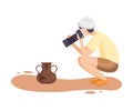 Female Archaeologist Researching and Photographing Ancient Amphora, Scientist Character Working on Excavations with