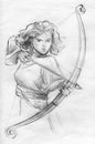 Female archer pencil sketch