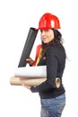 Female architect holding plans Royalty Free Stock Photo