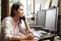 Female Architect Working At Desk On Computer Royalty Free Stock Photo