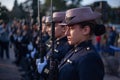 Female Army cadets stand guard during National Flag Day commemoration in Rosario, Santa Fe