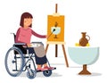 Female artist in wheelchair. Creative disabled person