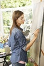 Female Artist Working On Painting In Studio Royalty Free Stock Photo