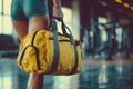 Female athlete carrying gym bag for workout Royalty Free Stock Photo