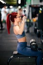 Female athlete exercising in the gym. Fitness woman using gym machines for training Royalty Free Stock Photo