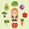 Female athlete with healthy food