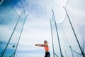 Female athlete performing a hammer throw Royalty Free Stock Photo