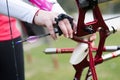 Female athlete practicing archery in stadium Royalty Free Stock Photo