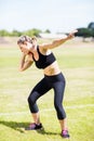 Female athlete preparing to throw shot put ball Royalty Free Stock Photo