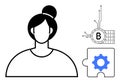 Female Avatar with Blockchain Technology and Gear Puzzle Piece Illustration
