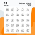 25 Female Avatar Icon Set. 100% Editable EPS 10 Files. Business Logo Concept Ideas Line icon design Royalty Free Stock Photo