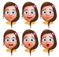 Female avatar vector character. Set of teenager girl heads