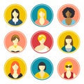 Female avatars. Flat design vector icons set on white background