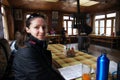 Female backpacker in high altitude guest house