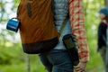 Female backpacker hiking with a friend