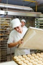 Female baker baking bread rolls Royalty Free Stock Photo