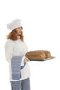 Female baker chef with bread Royalty Free Stock Photo