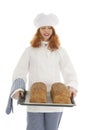 Female baker chef with bread Royalty Free Stock Photo