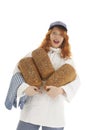 Female baker chef with bread Royalty Free Stock Photo