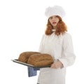 Female baker chef with bread Royalty Free Stock Photo