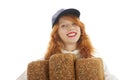 Female baker chef with bread Royalty Free Stock Photo