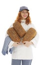 Female baker chef carrying bread Royalty Free Stock Photo