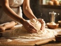 Female baker hands making dough for home bread