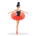 Female ballet dancer performing elegant dance pose, dressed black leotard red tutu, ballet shoes Royalty Free Stock Photo
