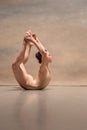 The female ballet dancer posing over gray background Royalty Free Stock Photo