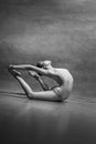 The female ballet dancer posing over gray background Royalty Free Stock Photo