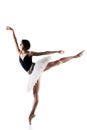 Female ballet dancer wearing tutu. Prima ballerina posing on white background