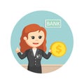 Female bank teller holding a coins Royalty Free Stock Photo