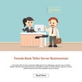 Female bank teller serve businessman