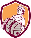 Female Bartender Carrying Keg Shield Retro