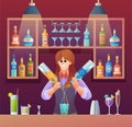 Female bartender mixing drinks at bar counter concept Royalty Free Stock Photo