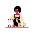 Female bartender mixing drinks and cocktails, flat vector illustration isolated. Royalty Free Stock Photo