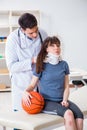 The female basketball player visiting doctor after injury