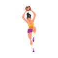 Female Basketball Player woth Ball, Professional Sportsman Character, Active Sport Lifestyle Vector Illustration