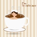 Female bathing in a cup of coffee like an onsen