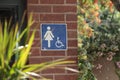 female bathroom washroom womens room square blue white symbol sign handicap. p Royalty Free Stock Photo