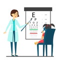 Female beautiful doctor oculist standing at the eyesight Royalty Free Stock Photo